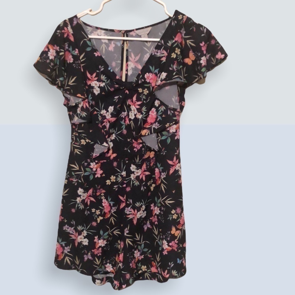 Belle Sky jumpsuit, black with florals sz small